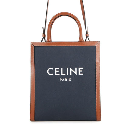 CELINE Vertical hippopotamus Navy/Brown192082 Canvas Leather Size Small