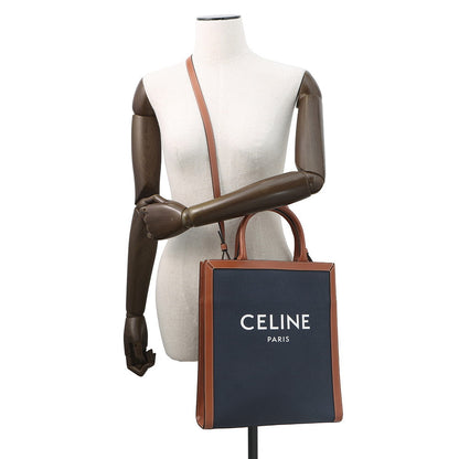 CELINE Vertical hippopotamus Navy/Brown192082 Canvas Leather Size Small