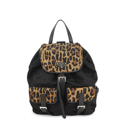 PRADA Leopard Backpack Re-Nylon Black/Brown1BZ811 Nylon