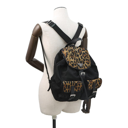 PRADA Leopard Backpack Re-Nylon Black/Brown1BZ811 Nylon