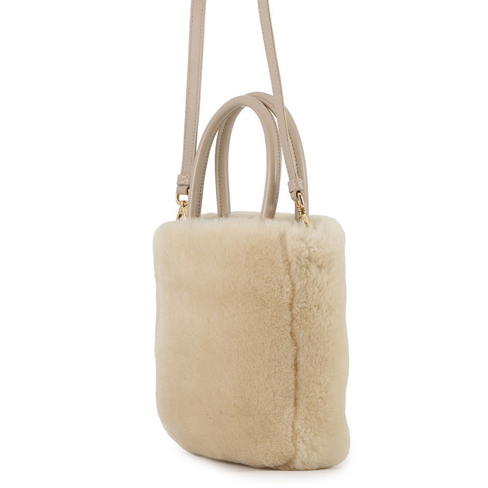 PRADA 2WAY Handbag Beige1BA392 Sheepfur Leather