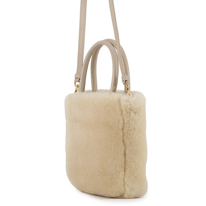 PRADA 2WAY Handbag Beige1BA392 Sheepfur Leather