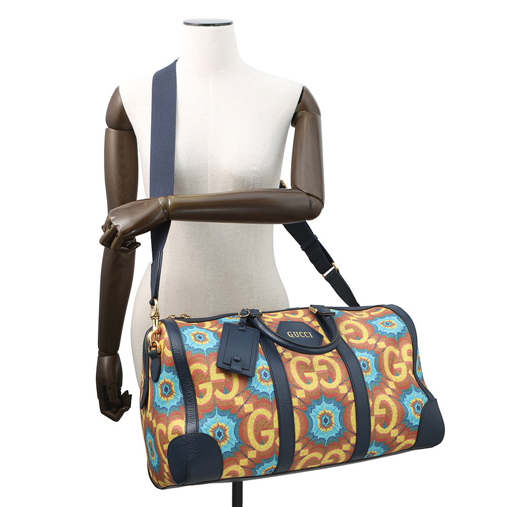 GUCCI GG Kaleidoscope Travel Bag 100th Anniversary Model Yellow/Navy647815 PVC Leather