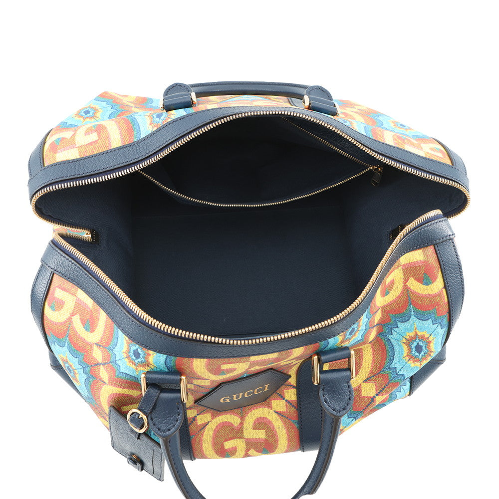 GUCCI GG Kaleidoscope Travel Bag 100th Anniversary Model Yellow/Navy647815 PVC Leather