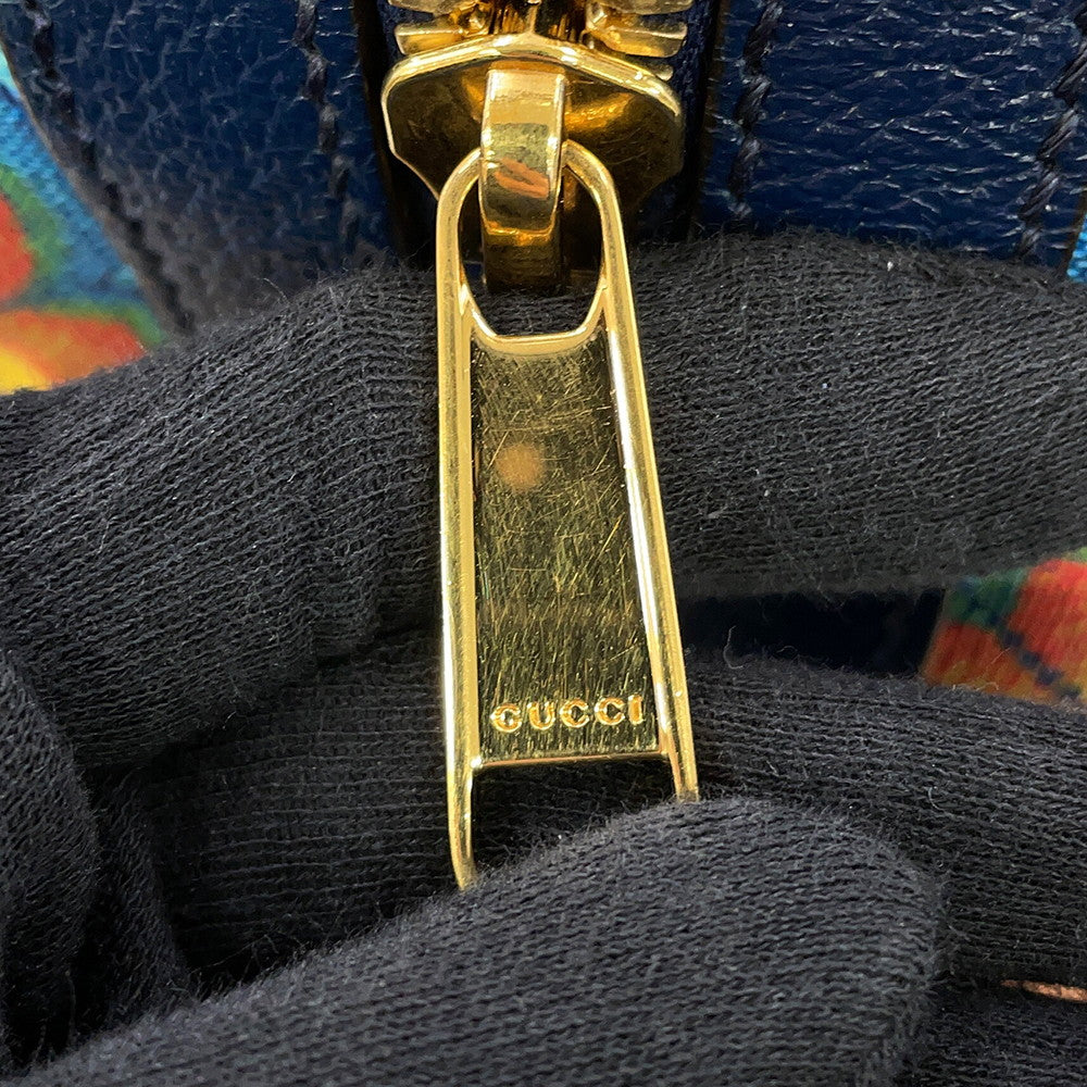 GUCCI GG Kaleidoscope Travel Bag 100th Anniversary Model Yellow/Navy647815 PVC Leather