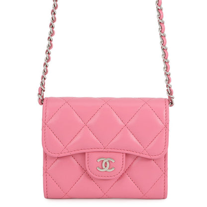 CHANEL Matelasse ChainShoulder Coin purse PinkAP2569 Lambskin