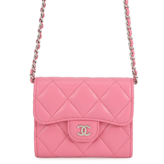 CHANEL Matelasse ChainShoulder Coin purse PinkAP2569 Lambskin