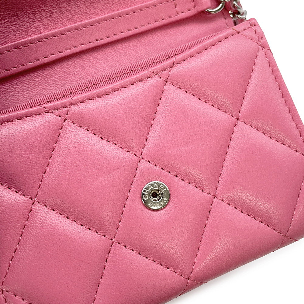 CHANEL Matelasse ChainShoulder Coin purse PinkAP2569 Lambskin