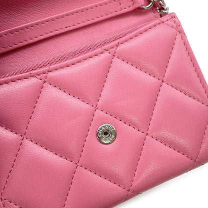 CHANEL Matelasse ChainShoulder Coin purse PinkAP2569 Lambskin