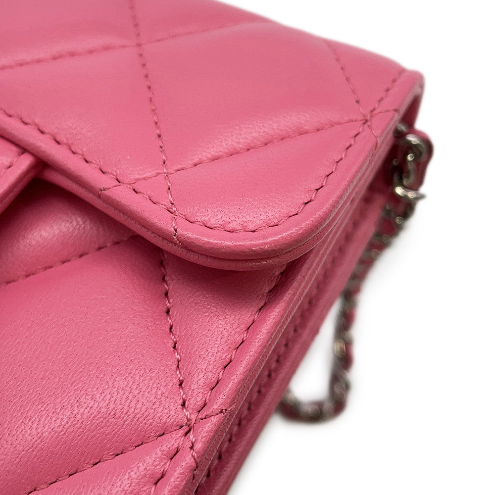 CHANEL Matelasse ChainShoulder Coin purse PinkAP2569 Lambskin