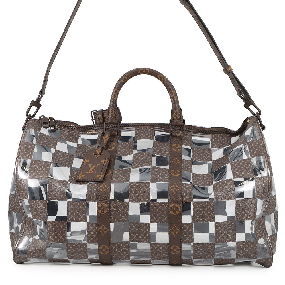 LOUIS VUITTON Keepall Bandouliere Travel Bag 22AW Brown/TransparentM20864 Monogram Chess PVC Size 50
