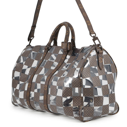 LOUIS VUITTON Keepall Bandouliere Travel Bag 22AW Brown/TransparentM20864 Monogram Chess PVC Size 50