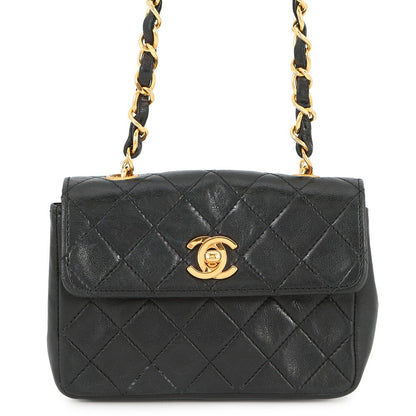 CHANEL Matelasse ChainShoulder Black Lambskin Size Mini mini