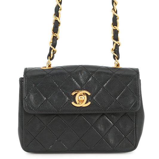 CHANEL Matelasse ChainShoulder Black Lambskin Size Mini mini