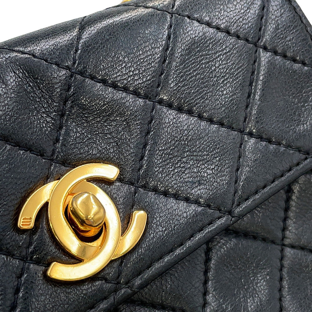 CHANEL Matelasse ChainShoulder Black Lambskin Size Mini mini