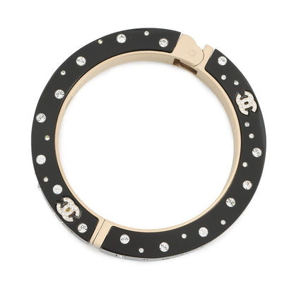 CHANEL Rhinestone Bangle Black Metal