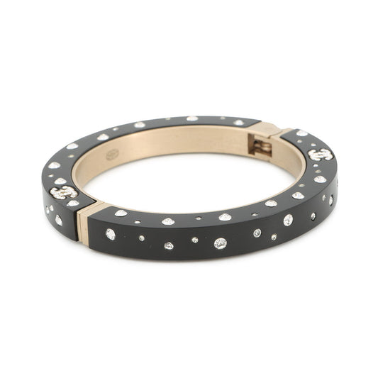 CHANEL Rhinestone Bangle Black Metal