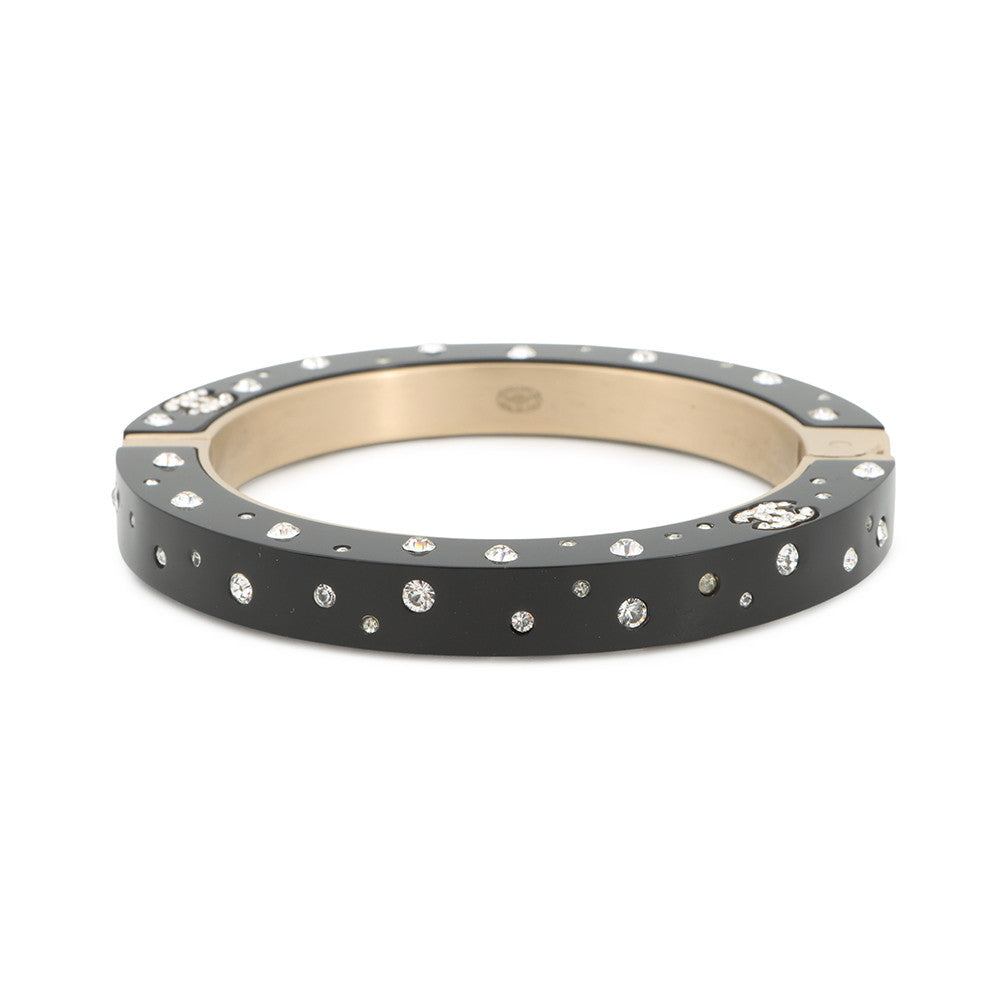 CHANEL Rhinestone Bangle Black Metal