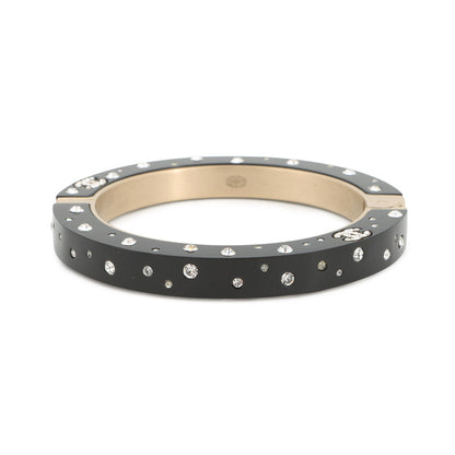 CHANEL Rhinestone Bangle Black Metal