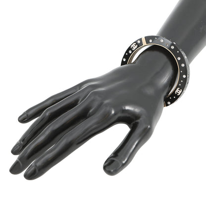 CHANEL Rhinestone Bangle Black Metal