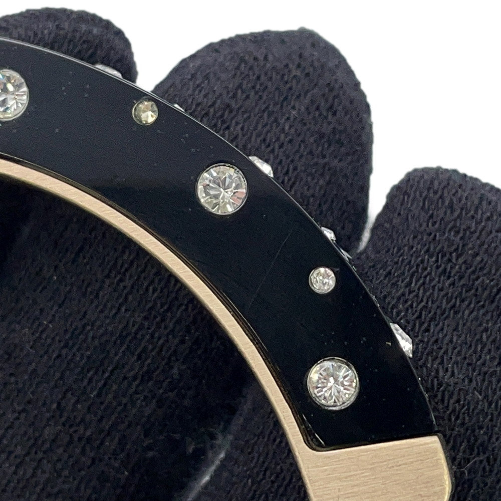 CHANEL Rhinestone Bangle Black Metal
