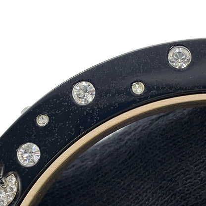 CHANEL Rhinestone Bangle Black Metal
