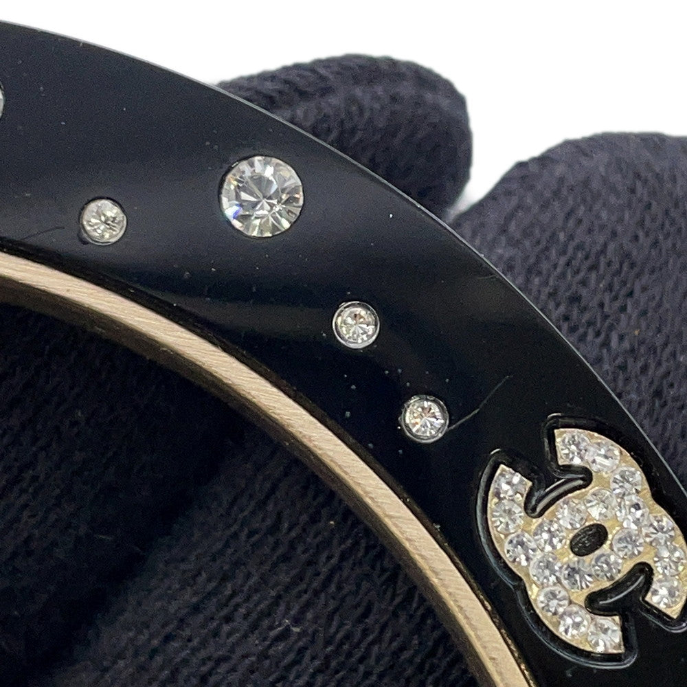 CHANEL Rhinestone Bangle Black Metal