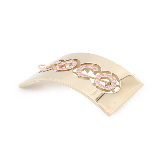 CHANEL COCO Barrette Champagne Gold/Pink Metal Rhinestone