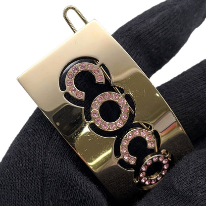CHANEL COCO Barrette Champagne Gold/Pink Metal Rhinestone