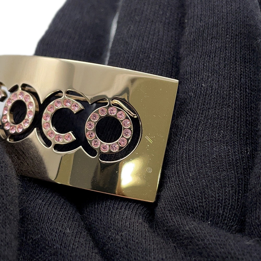 CHANEL COCO Barrette Champagne Gold/Pink Metal Rhinestone