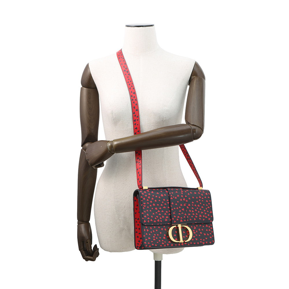 Dior Montaigne Heart Shoulder Bag Navy/Red Leather Size 30