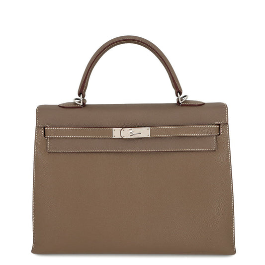 HERMES Kelly Sellier Etoupe/Ruby Epsom Size 35