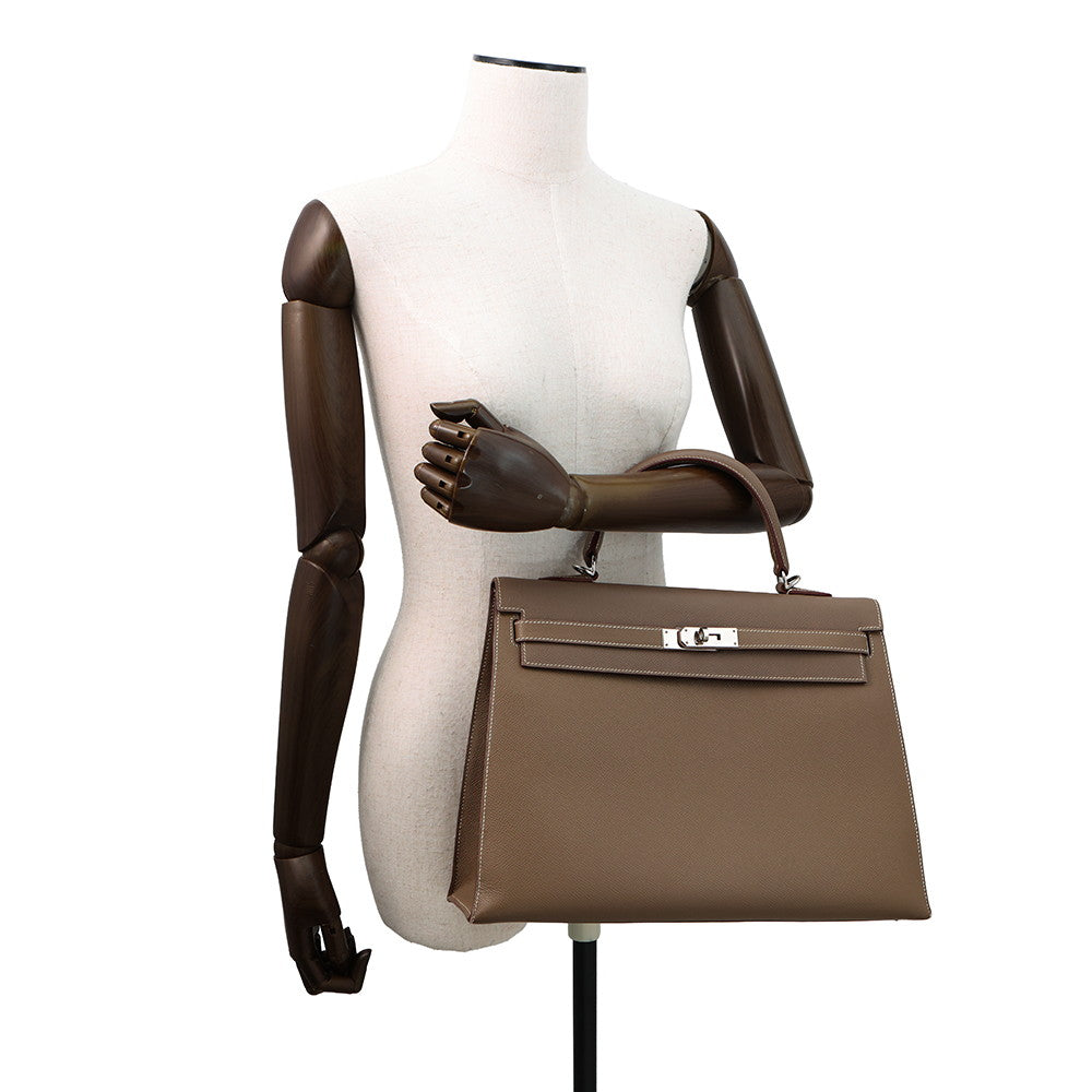 HERMES Kelly Sellier Etoupe/Ruby Epsom Size 35