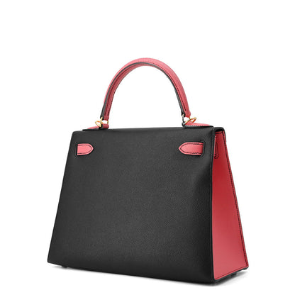 HERMES Kelly Sellier Rose Azalee/Black Epsom Size 28