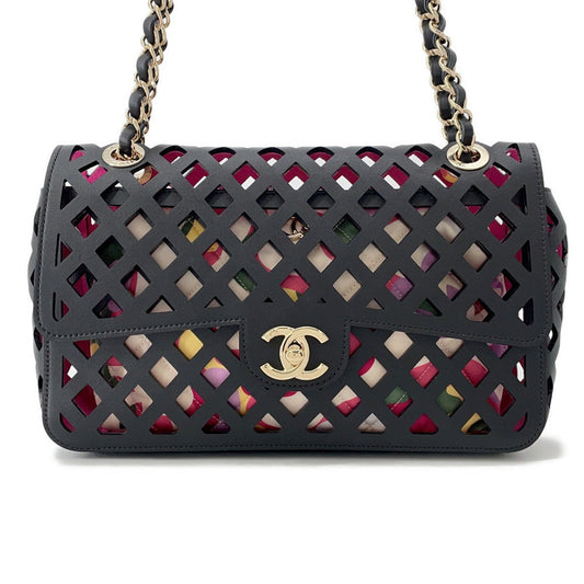 CHANEL Punching Chain Shoulder Bag Black/PinkAS2376 Calf Leather Size 25