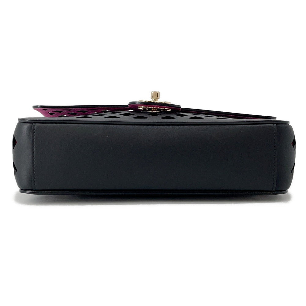 CHANEL Punching Chain Shoulder Bag Black/PinkAS2376 Calf Leather Size 25