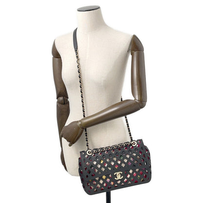 CHANEL Punching Chain Shoulder Bag Black/PinkAS2376 Calf Leather Size 25