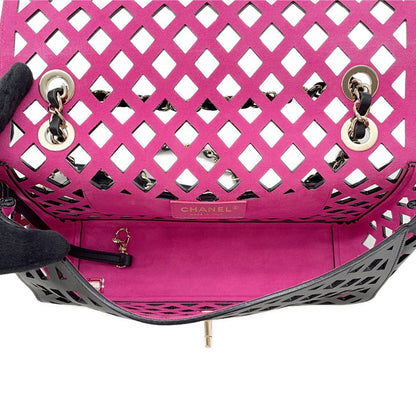 CHANEL Punching Chain Shoulder Bag Black/PinkAS2376 Calf Leather Size 25