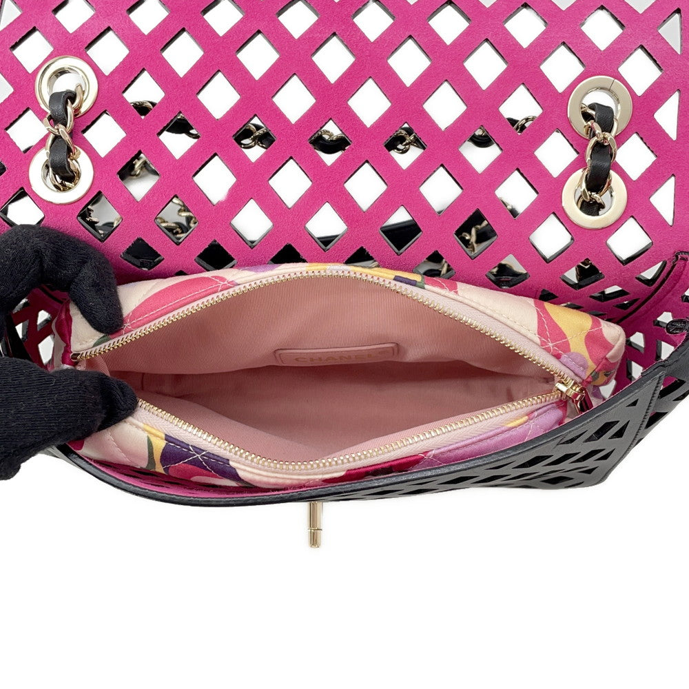 CHANEL Punching Chain Shoulder Bag Black/PinkAS2376 Calf Leather Size 25