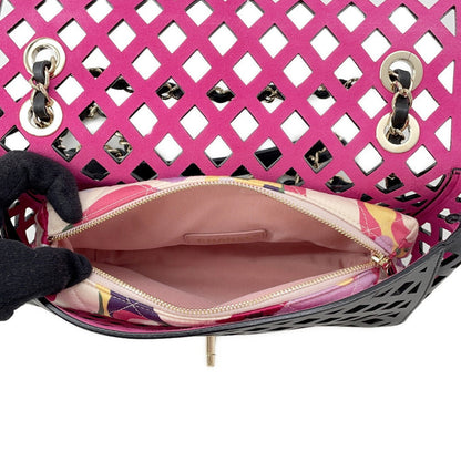 CHANEL Punching Chain Shoulder Bag Black/PinkAS2376 Calf Leather Size 25