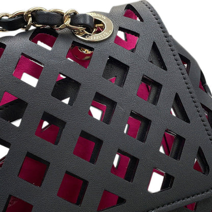 CHANEL Punching Chain Shoulder Bag Black/PinkAS2376 Calf Leather Size 25