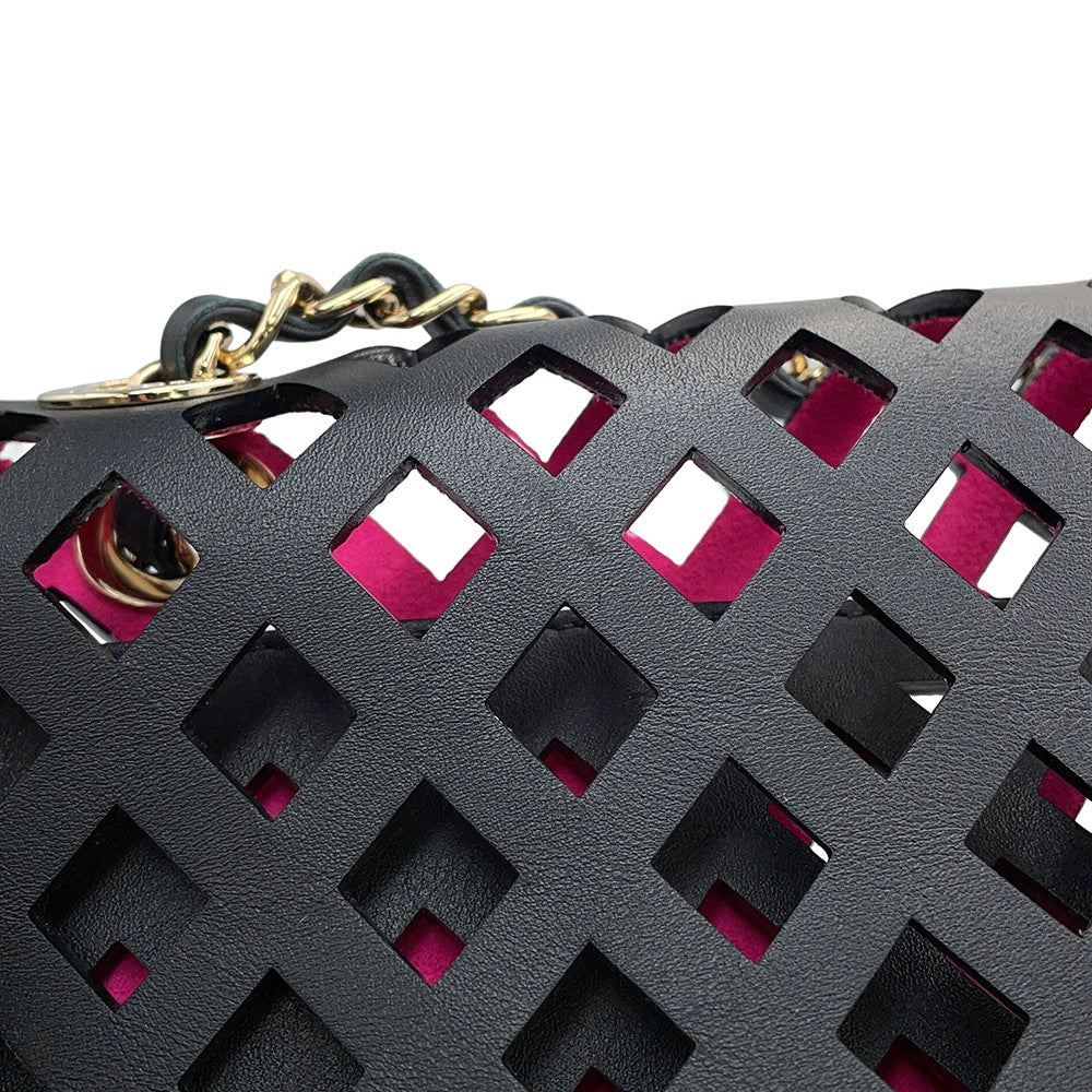 CHANEL Punching Chain Shoulder Bag Black/PinkAS2376 Calf Leather Size 25