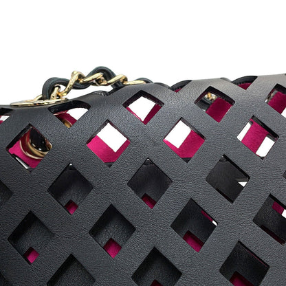 CHANEL Punching Chain Shoulder Bag Black/PinkAS2376 Calf Leather Size 25