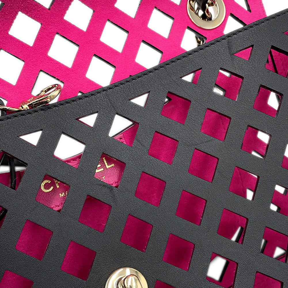 CHANEL Punching Chain Shoulder Bag Black/PinkAS2376 Calf Leather Size 25