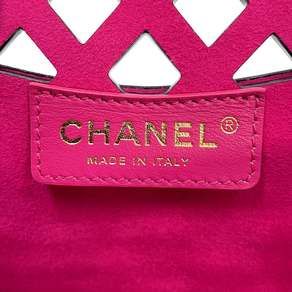 CHANEL Punching Chain Shoulder Bag Black/PinkAS2376 Calf Leather Size 25