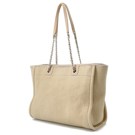 CHANEL Deauville Tote Bag BeigeA67001 Canvas Size MM