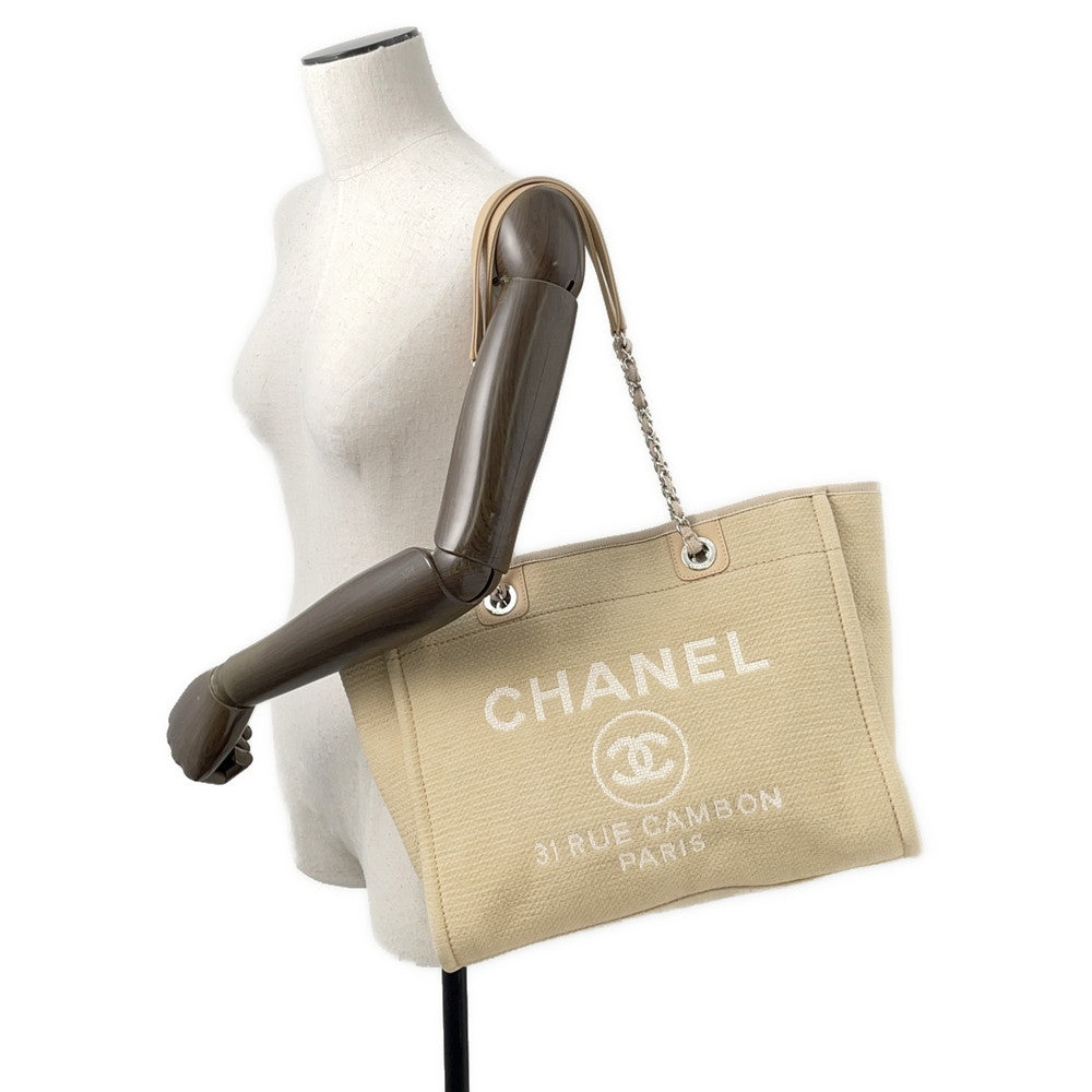 CHANEL Deauville Tote Bag BeigeA67001 Canvas Size MM