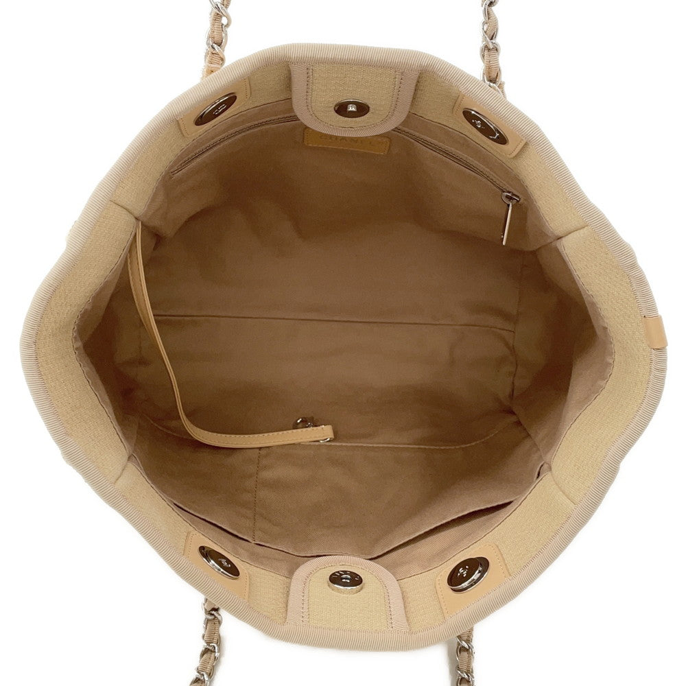 CHANEL Deauville Tote Bag BeigeA67001 Canvas Size MM