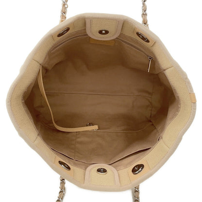 CHANEL Deauville Tote Bag BeigeA67001 Canvas Size MM