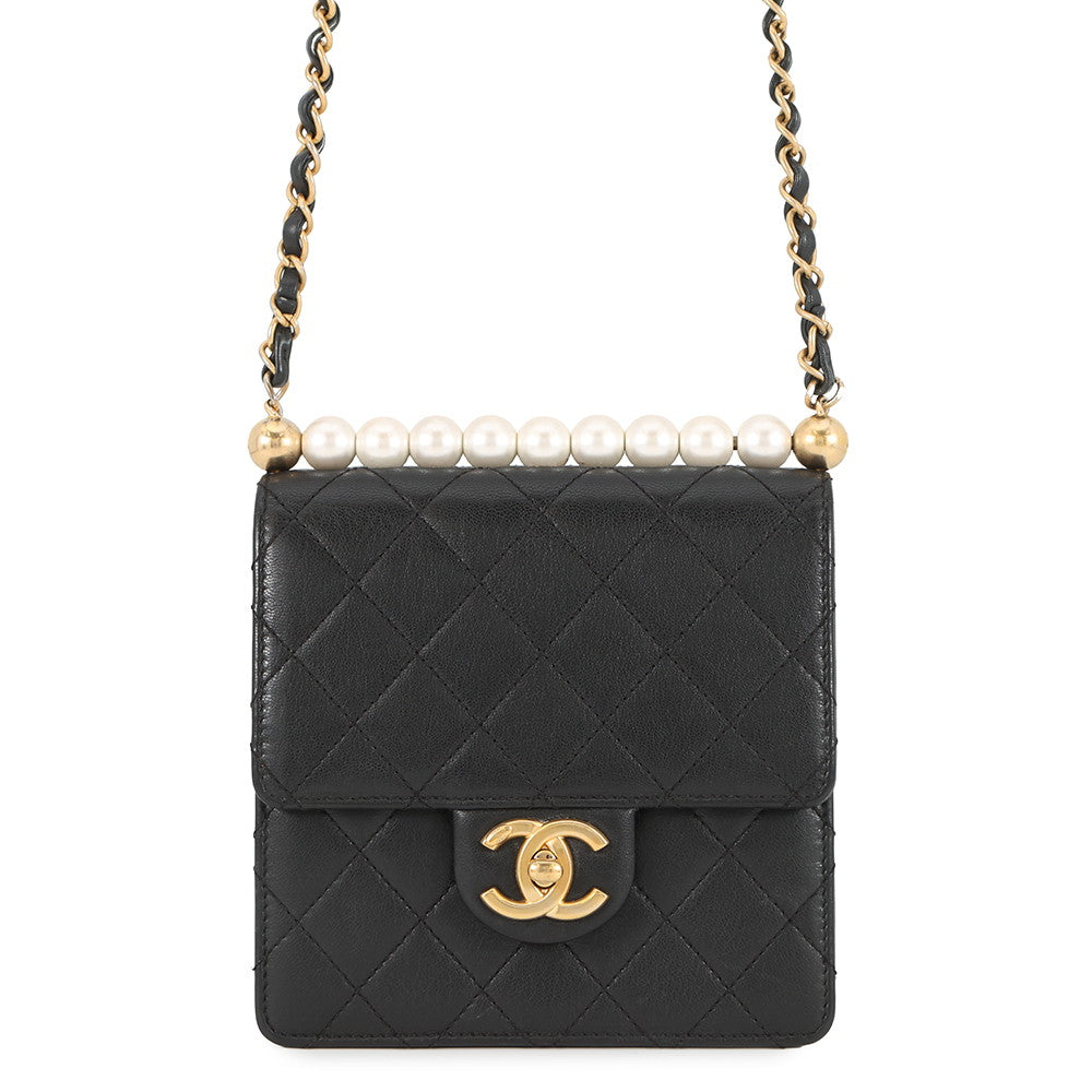 CHANEL Pearl Chain Shoulder Bag BlackAS0584 Lambskin